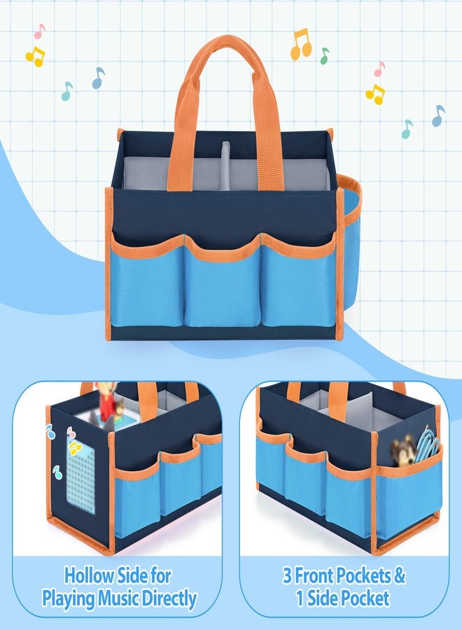 GRAOSO حقيبة حمل متوافقة مع Toniebox 2/1، حقيبة بمقبض لمجموعة مشغل الصوت للمبتدئين، جيوب تخزين للملحقات مثل المجسمات والكابلات، تصميم جانبي مجوف لتشغيل الموسيقى مباشرة، لون أزرق، الحقيبة فقط - Image 2